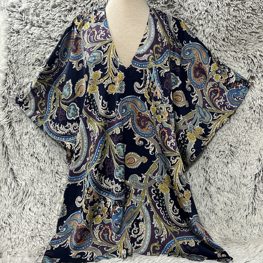 Umgee Blue Purple Gold Cover Up Dress Kaftan Kimono Boho Hippie Resort Sz S NWT